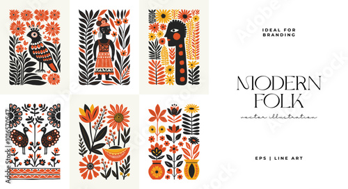 Abstract folk nordic art posters template. Modern trendy minimal style. Hand drawn design for wallpaper, wall decor, print, postcard, cover, template, banner.