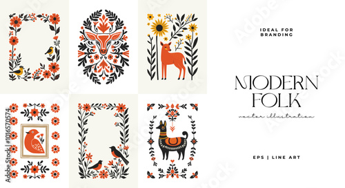 Abstract folk nordic art posters template. Modern trendy minimal style. Hand drawn design for wallpaper, wall decor, print, postcard, cover, template, banner.