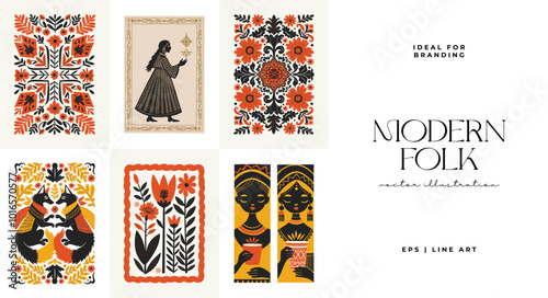 Abstract folk nordic art posters template. Modern trendy minimal style. Hand drawn design for wallpaper, wall decor, print, postcard, cover, template, banner.
