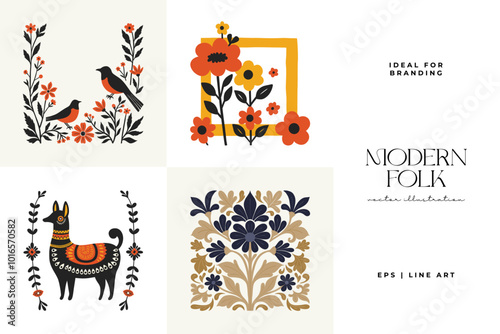 Abstract folk nordic art posters template. Modern trendy minimal style. Hand drawn design for wallpaper, wall decor, print, postcard, cover, template, banner.