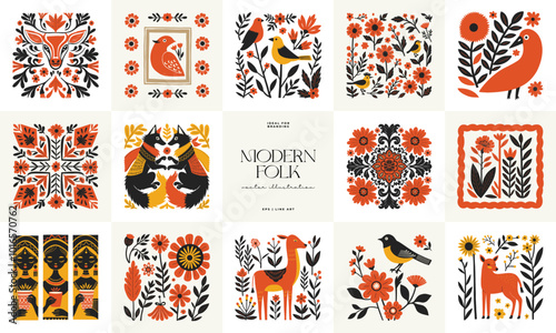 Abstract folk nordic art posters template. Modern trendy minimal style. Hand drawn design for wallpaper, wall decor, print, postcard, cover, template, banner.