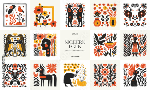 Abstract folk nordic art posters template. Modern trendy minimal style. Hand drawn design for wallpaper, wall decor, print, postcard, cover, template, banner.