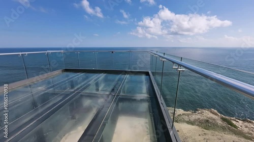 Glass terrace on seashore. Arnavutkoy, Istanbul, Turkey