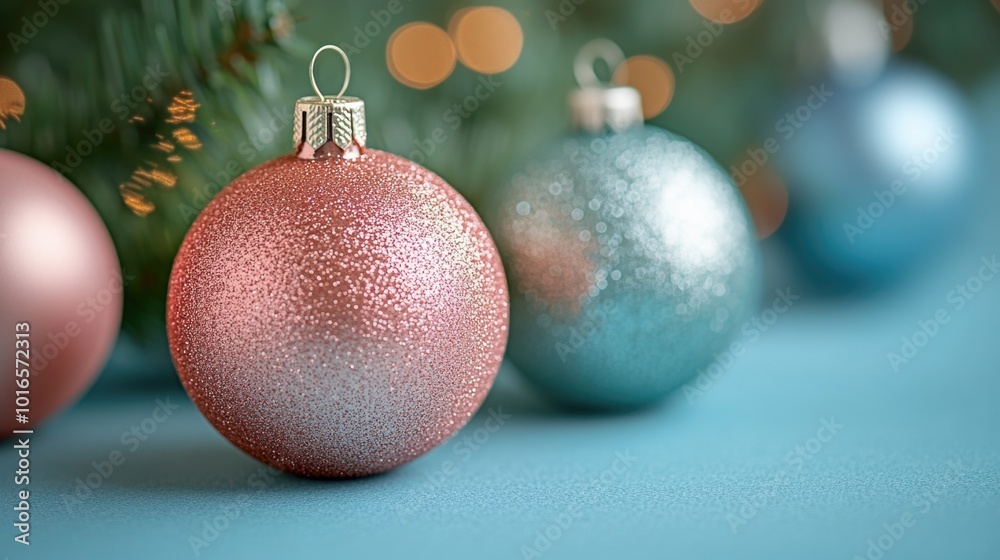 A side view of a minimalist Christmas background with pastel-colored ornaments and plenty of copy space. Designed for festive social media posts and holiday marketing A side view of a minimalist Christmas background with pastel-colored ornaments and plenty of copy space. Designed for festive social media posts and holiday marketing