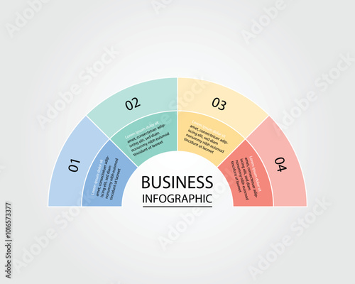 Business Infographic modern design template for banners and infographics for 4 pie of half circle step 