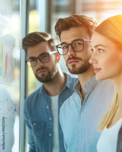 Young Professionals Analyzing Data in Bright Modern Office Setting