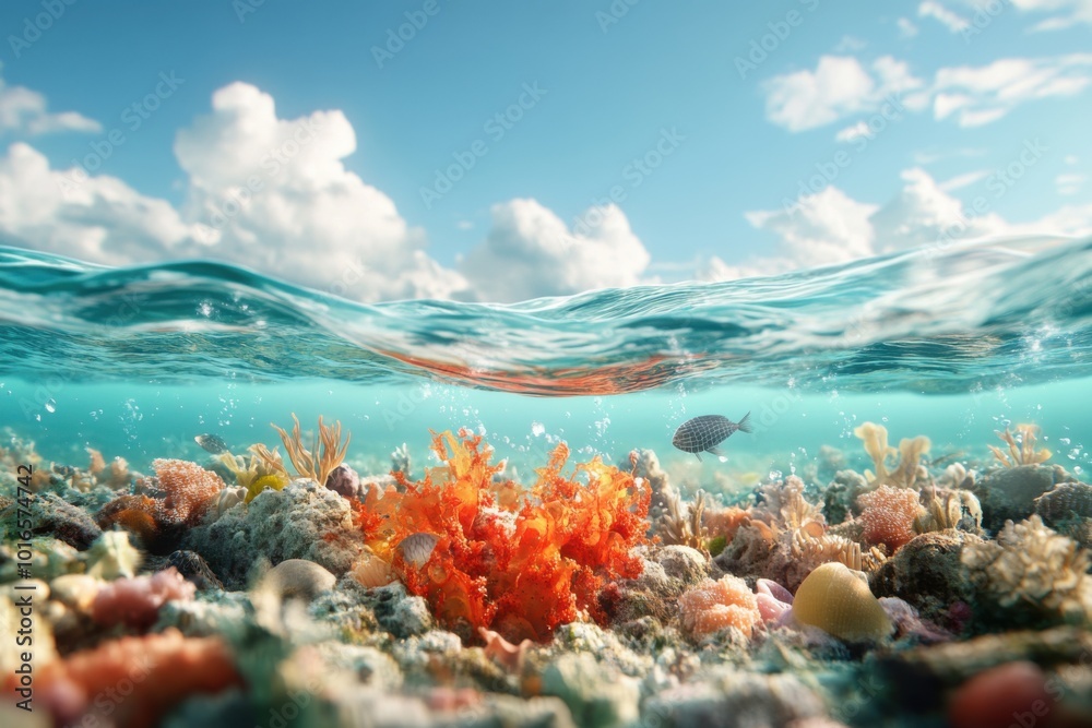 Obraz premium Vibrant 3D Render of Coastal Marine Ecosystem