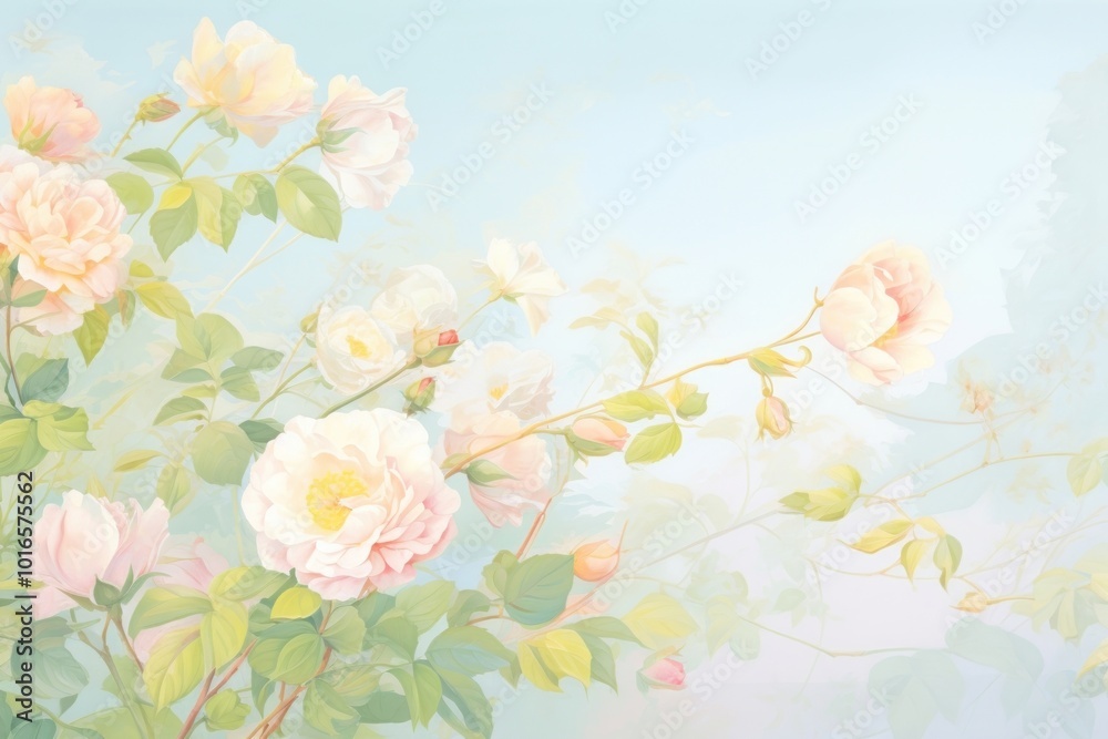 Fototapeta Roses border backgrounds painting blossom.