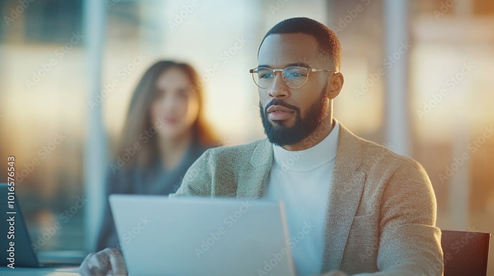 Diverse Professionals Collaborating in a Modern Workspace During Golden Hour Sunset Diverse Professionals Collaborating in a Modern Workspace During Golden Hour Sunset