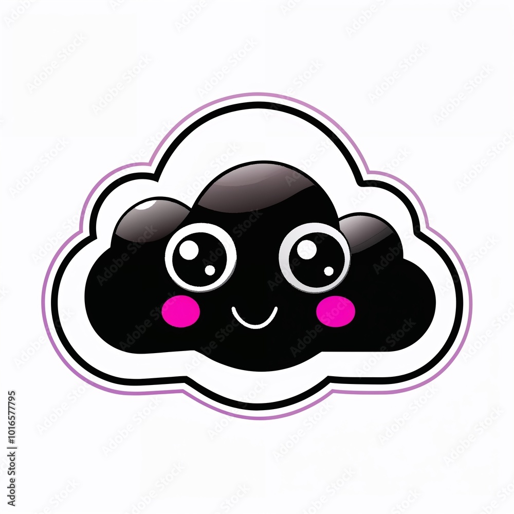 Cute black cloud icon with a smiling face and playful design Cute black cloud icon with a smiling face and playful design