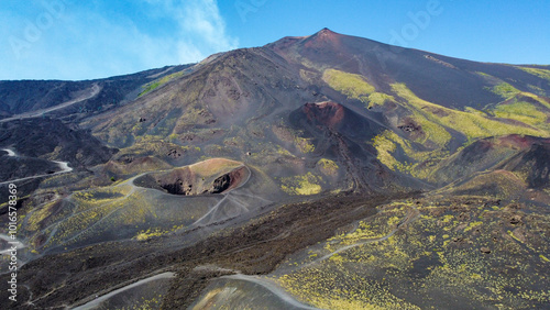 Italy, Sicily, an aerial view of Etna volcano from drone