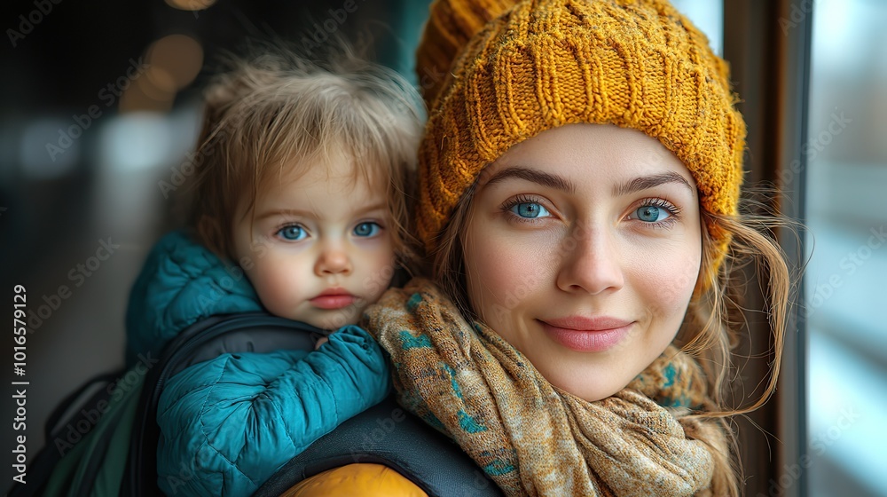 volunteer helping ukrainian mother,child refugees at train station.stock image volunteer helping ukrainian mother,child refugees at train station.stock image