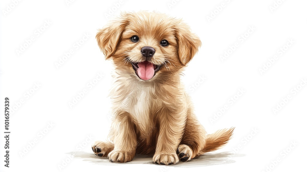 High-res illustration of a fluffy puppy sitting with its tongue out, set on a white background. Perfect for isolated clipart use. High-res illustration of a fluffy puppy sitting with its tongue out, set on a white background. Perfect for isolated clipart use.