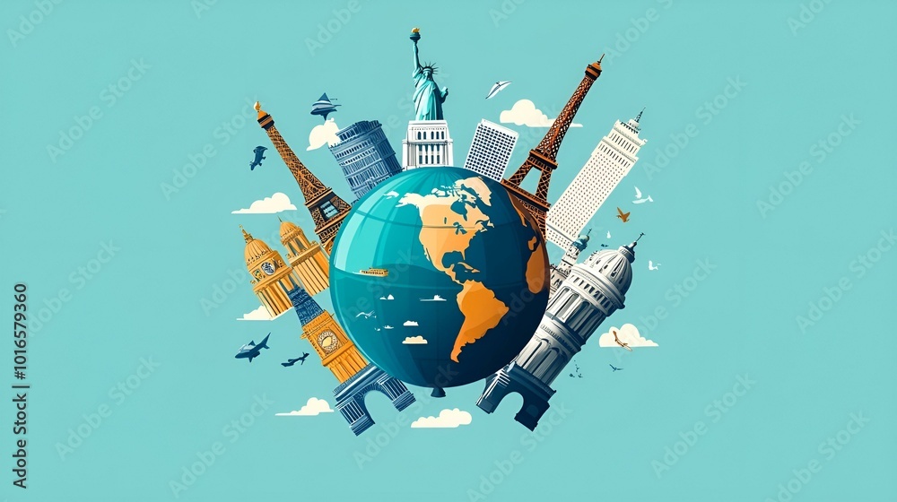 Naklejka premium Abstract globe map with world map background, symbolizing global business and travel