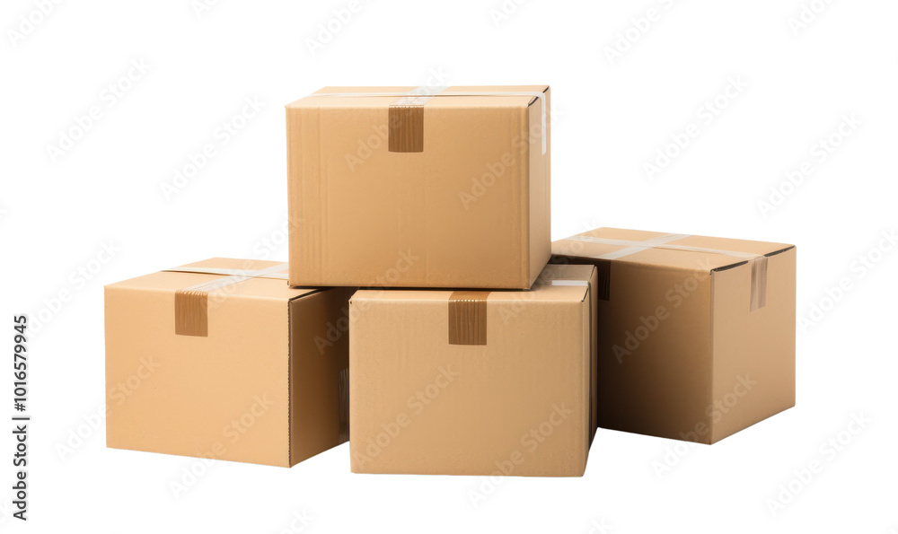 A stack of cardboard boxes with a white background A stack of cardboard boxes with a white background