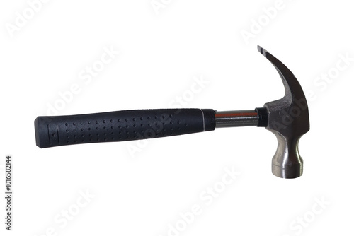 Durable Hammer with Metal Head and Rubber Handle on transparent png background photo