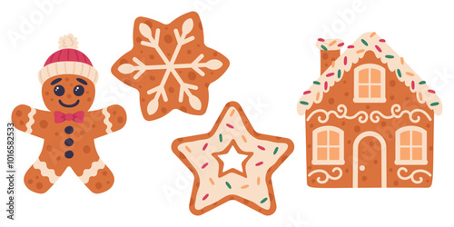 Set of gingerbread cookies on white background