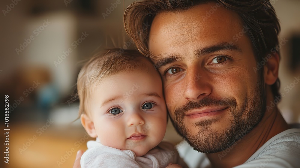 young father holding a newborn baby in kitchen at home kissing.stock image young father holding a newborn baby in kitchen at home kissing.stock image