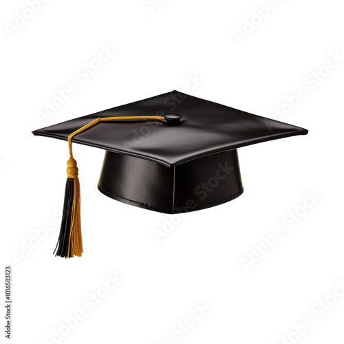 A black graduation cap with a gold tassel