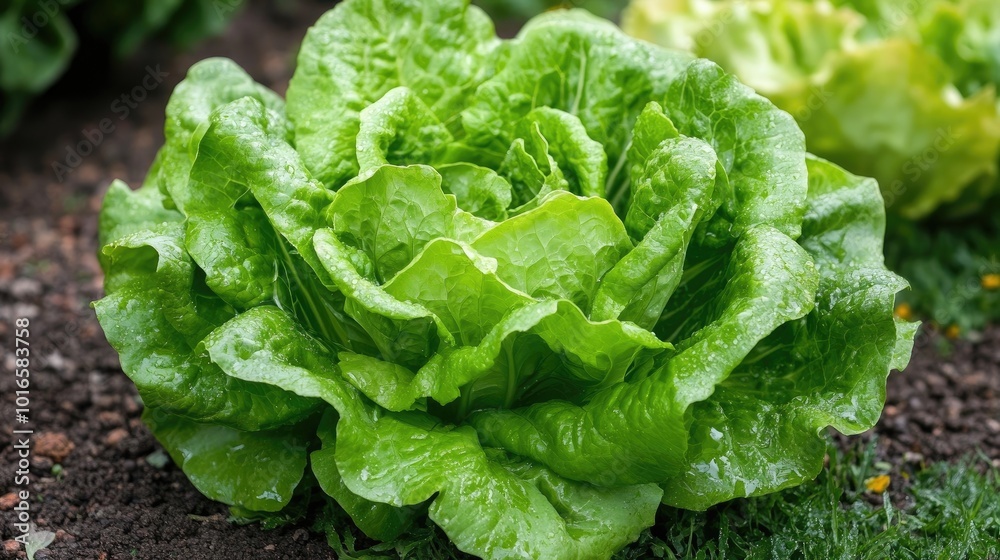 Fresh Green Lettuce Growing in Garden Soil Fresh Green Lettuce Growing in Garden Soil