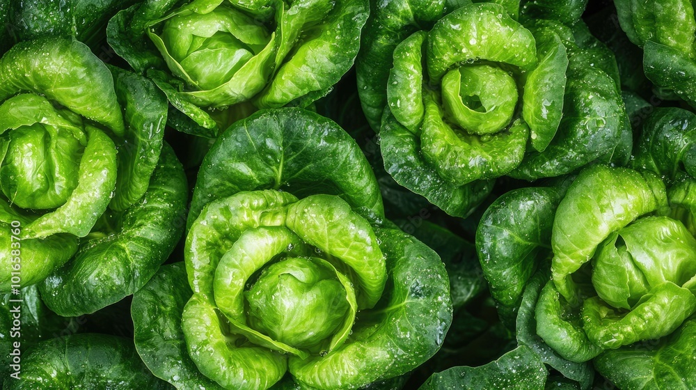 Obraz premium Fresh Green Lettuce Leaves in Organic Farm Display