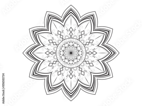 Abstract floral ornament. Hand-drawn mandala vector style. Black and white mandala art sample, abstract and circular mandala. ethnic yoga style collection. 