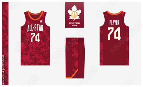 Basketball uniform mockup template design for sport club. Basketball jersey, basketball shorts in front and back view. Basketball logo design. 