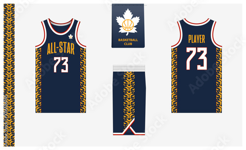 Basketball uniform mockup template design for sport club. Basketball jersey, basketball shorts in front and back view. Basketball logo design. 