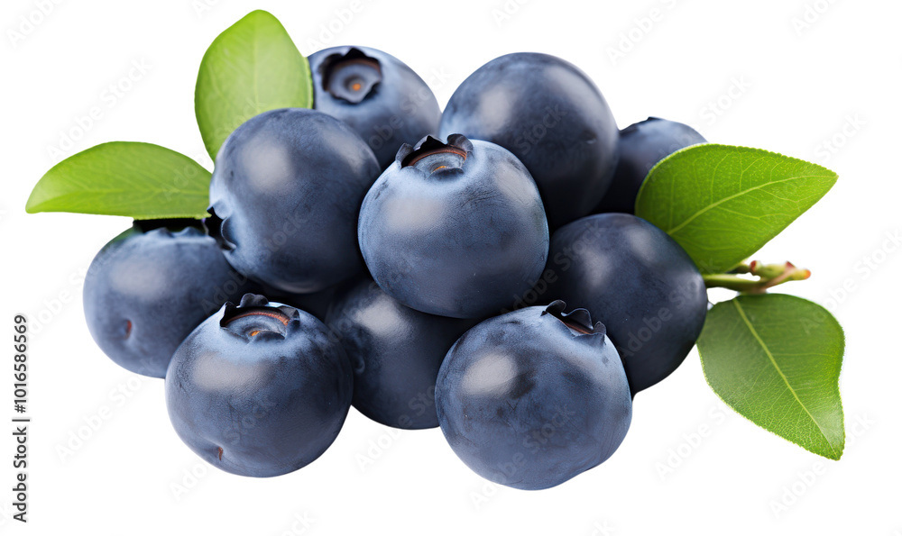 A bunch of blueberries with green leaves A bunch of blueberries with green leaves
