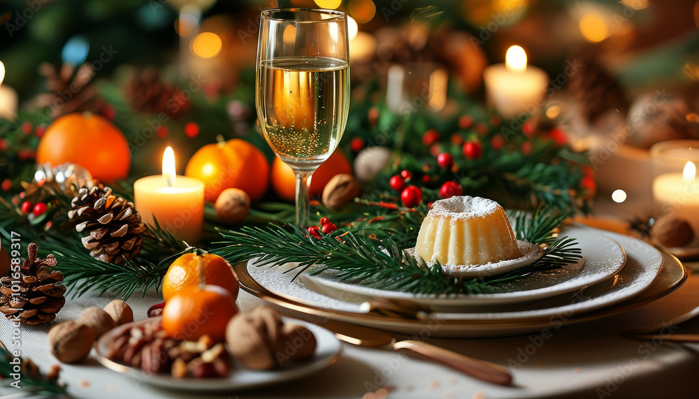 Christmas Table with Elegant Dinner Setting. Christmas Dinner Table with Seasonal Décor. Holiday Feast with Candles and Festive Decorations. Christmas Table with Elegant Dinner Setting. Christmas Dinner Table with Seasonal Décor. Holiday Feast with Candles and Festive Decorations.