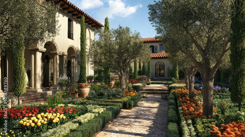 custom made wallpaper toronto digitalSerene Garden Pathway with Lush Flower Beds