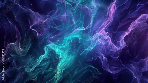 Obraz na płótnie Abstract purple and turquoise smoky fluid patterns on dark background, flowing digital art w salonie