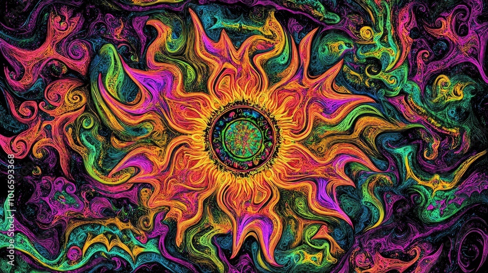 Vibrant Abstract Swirling Sun Motif Design Vibrant Abstract Swirling Sun Motif Design