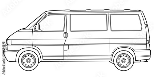 an vector outline template for car branding and advertising. Light commercial van. Delivery truck template. Blank commercial truck. Rear side view.