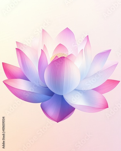 A gradient lotus vector with soft hues of pink, purple, and blue, blending each petal smoothly into the next, creating a serene and calming effect
