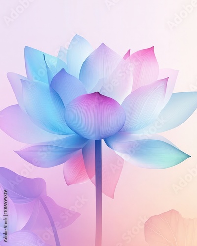 A gradient lotus vector with soft hues of pink, purple, and blue, blending each petal smoothly into the next, creating a serene and calming effect