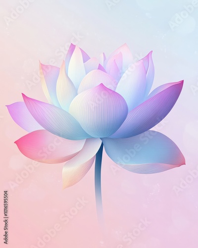 A gradient lotus vector with soft hues of pink, purple, and blue, blending each petal smoothly into the next, creating a serene and calming effect