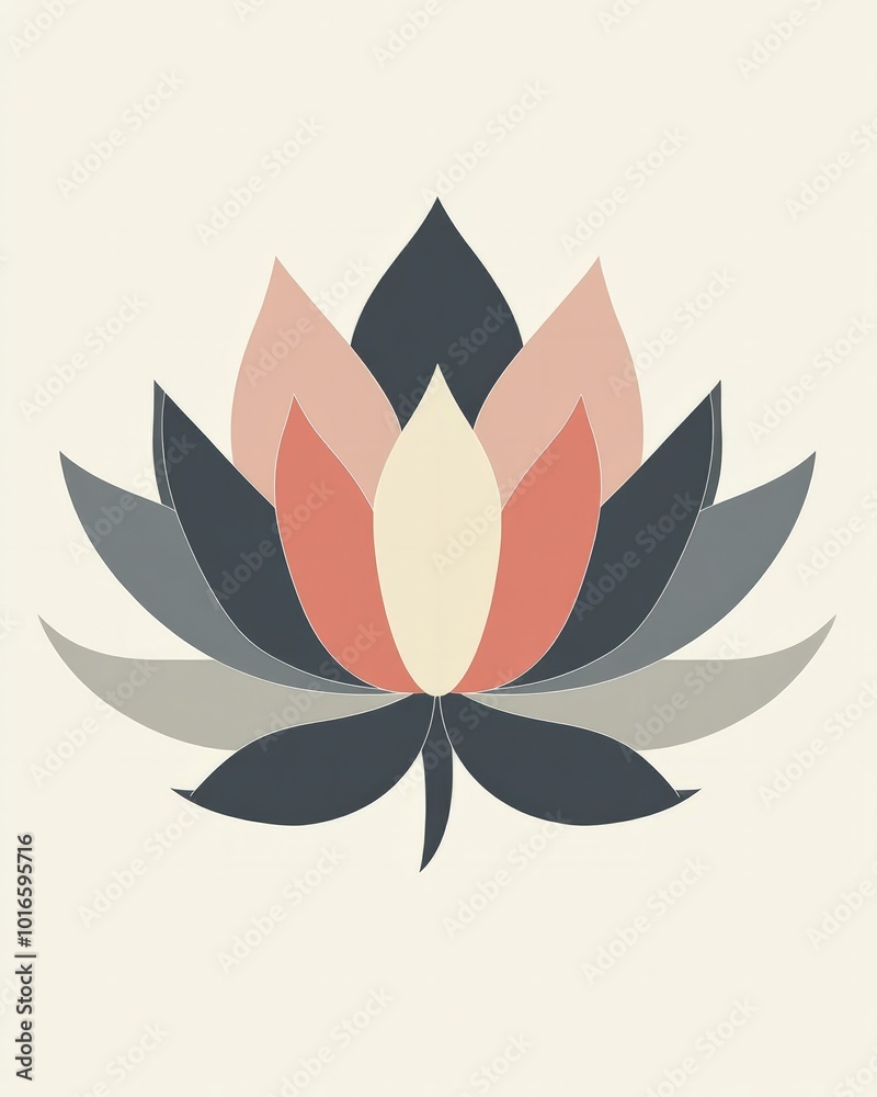 A flat design lotus vector using soft, muted colors, with smooth curves and rounded petals, ideal for clean and contemporary branding A flat design lotus vector using soft, muted colors, with smooth curves and rounded petals, ideal for clean and contemporary branding