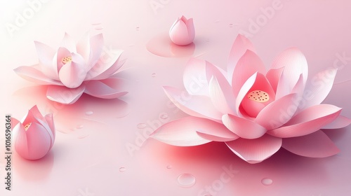 A 3D-style lotus vector with layered petals, each having subtle shading and highlights