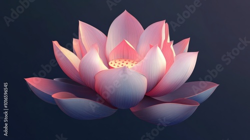 A 3D-style lotus vector with layered petals, each having subtle shading and highlights