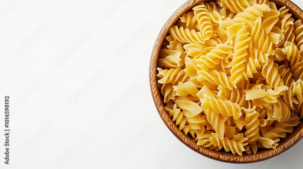 Close-up of cooked pasta in a bowl, isolated on white with copy space for food promotions or recipe cards Close-up of cooked pasta in a bowl, isolated on white with copy space for food promotions or recipe cards