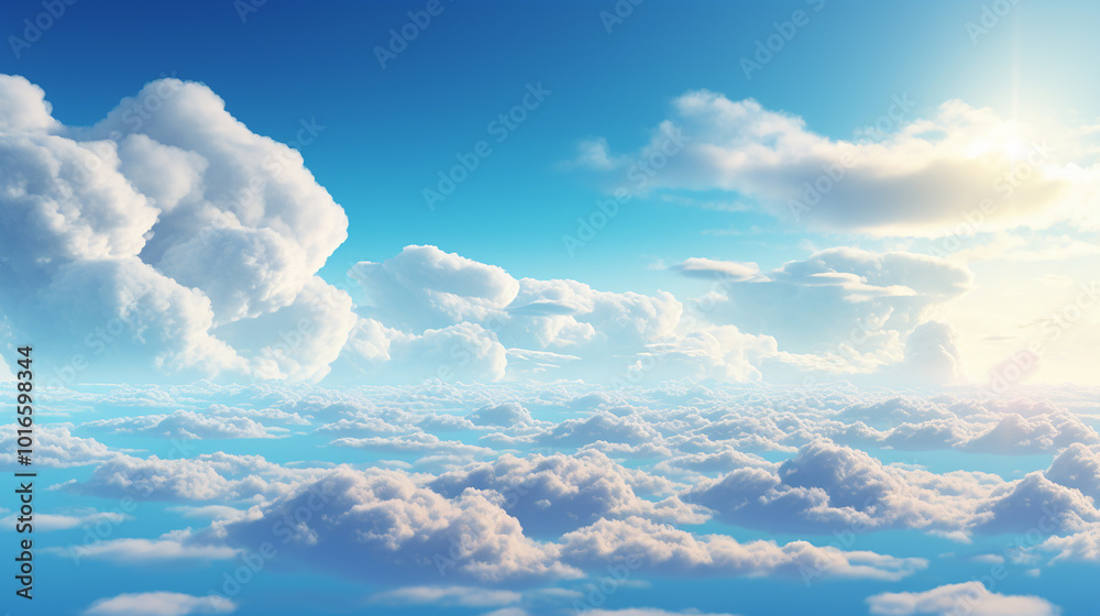 Breathtaking Wide-Angle View of Clear Blue Sky with Fluffy Cumulus Clouds Breathtaking Wide-Angle View of Clear Blue Sky with Fluffy Cumulus Clouds