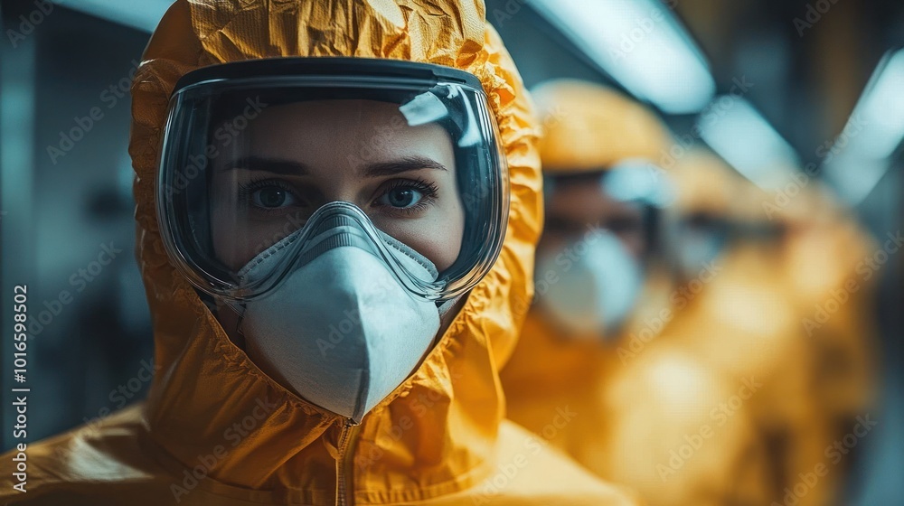 Hazmat suit team in a controlled environment observed. Hazmat suit team in a controlled environment observed.