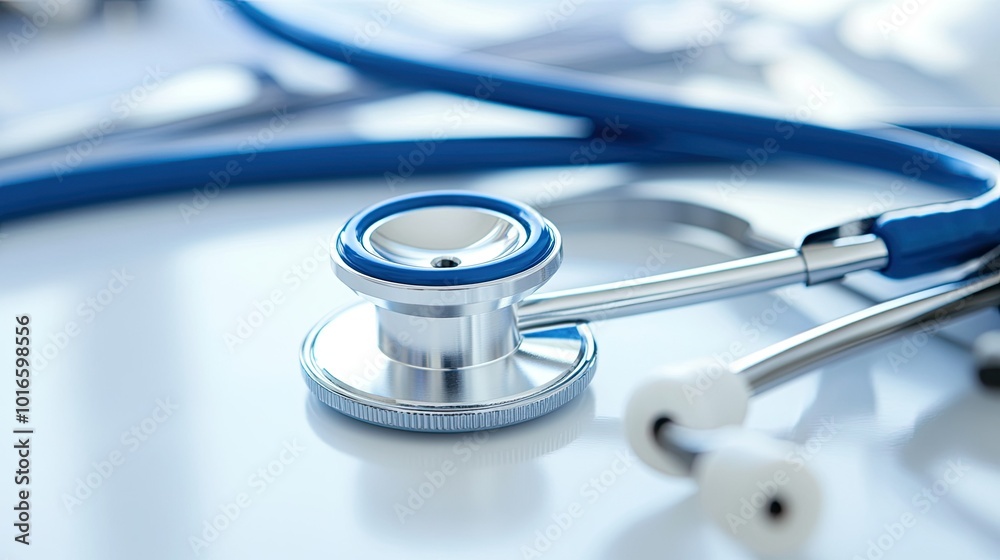 Close-up of medical tools and stethoscopes, no people, with space for healthcare messaging Close-up of medical tools and stethoscopes, no people, with space for healthcare messaging