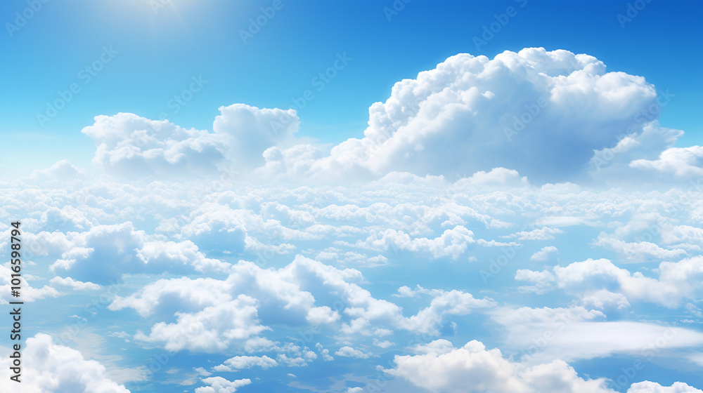 Breathtaking Wide-Angle View of Clear Blue Sky with Fluffy Cumulus Clouds