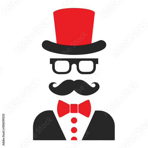 Gentleman-themed vector icon set with top hat, glasses, mustache, and bow tie in flat color style.
Minimal gentleman vector icons featuring classic elements like top hat, bow tie, and mustache.