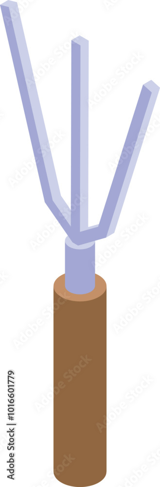Small gardening hand rake with wooden handle is standing on white background Small gardening hand rake with wooden handle is standing on white background
