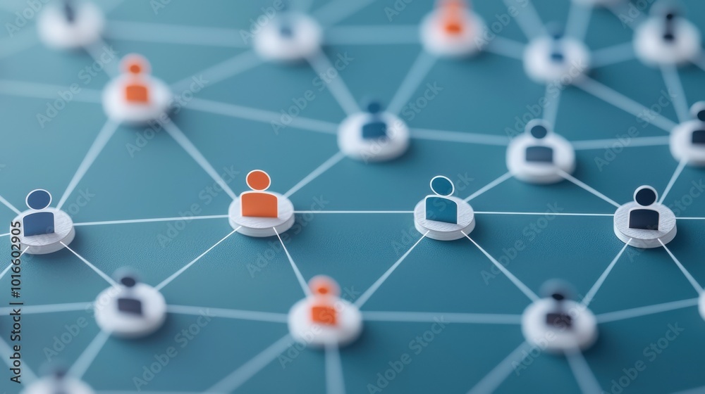 Connected network of user icons.