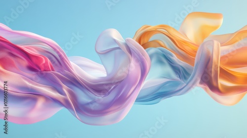 Dynamic and colorful display of flowing fabric against a blue background