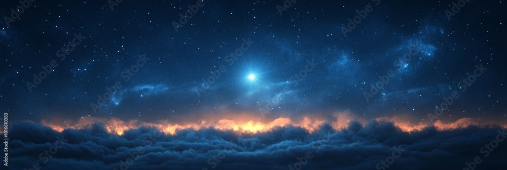 Starry Night Serenity, captivating night sky adorned with the North Star, ethereal clouds softly drifting across the vast expanse Starry Night Serenity, captivating night sky adorned with the North Star, ethereal clouds softly drifting across the vast expanse